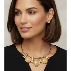Mia Collection Necklace Earrings Set Womens Gold Tone Statement Bib‎ Fashion